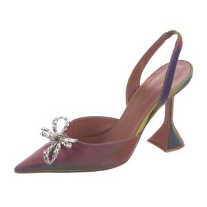Amina Muaddi Vinyl Bow Accents Slingback Pumps, size 36.5